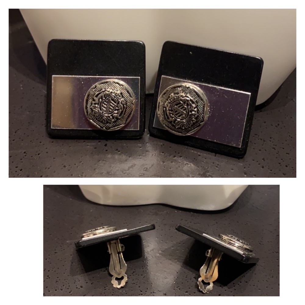 Vintage Clip-On Earrings!!!  Bold Black & Silver Design!!!